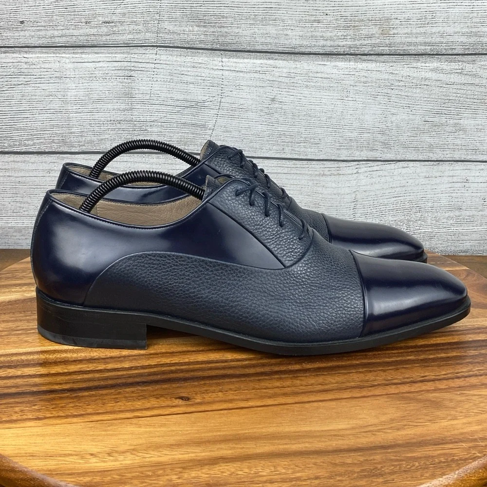 Pelle Line Bryan Cap Toe Deer Skin Navy Leather Oxford Men’s Size 11 EU 44